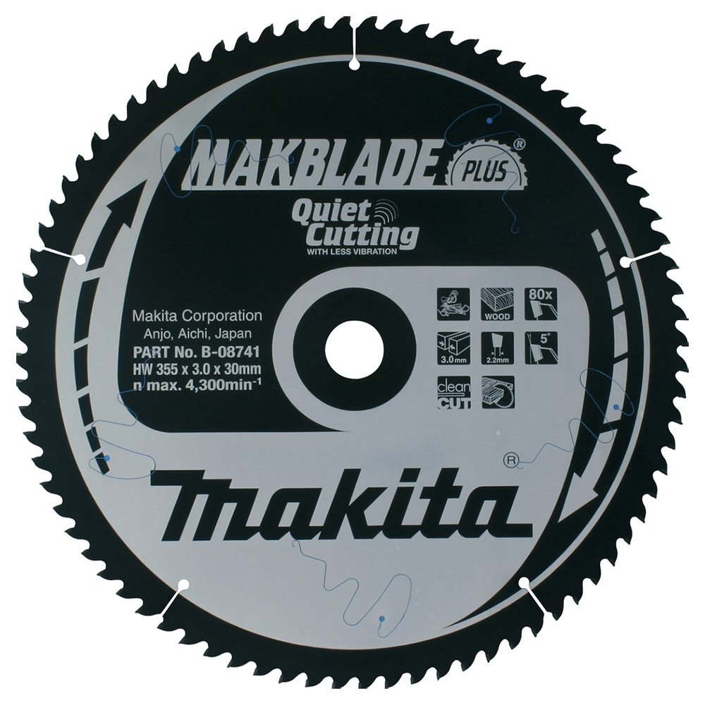 Пиляльний диск Makita MAKBlade Plus: дерево 355 мм 80 зубів (B-08741) Пиляльний диск Makita MAKBlade Plus: дерево 355 мм 80 зубів (B-08741)