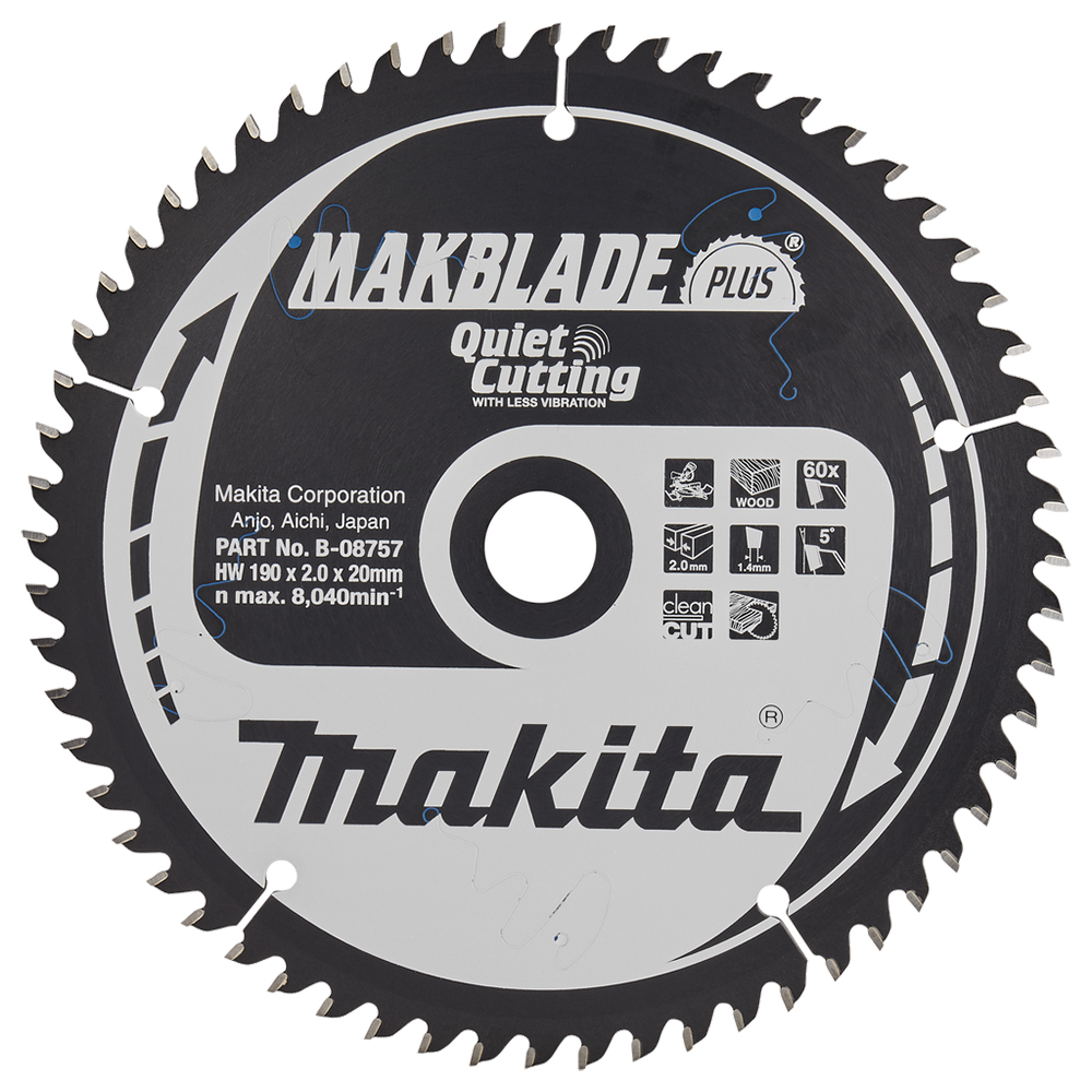 Пиляльний диск Makita Makblade-Plus: дерево 190 мм 60 зубів (B-08757) Пиляльний диск Makita Makblade-Plus: дерево 190 мм 60 зубів (B-08757)