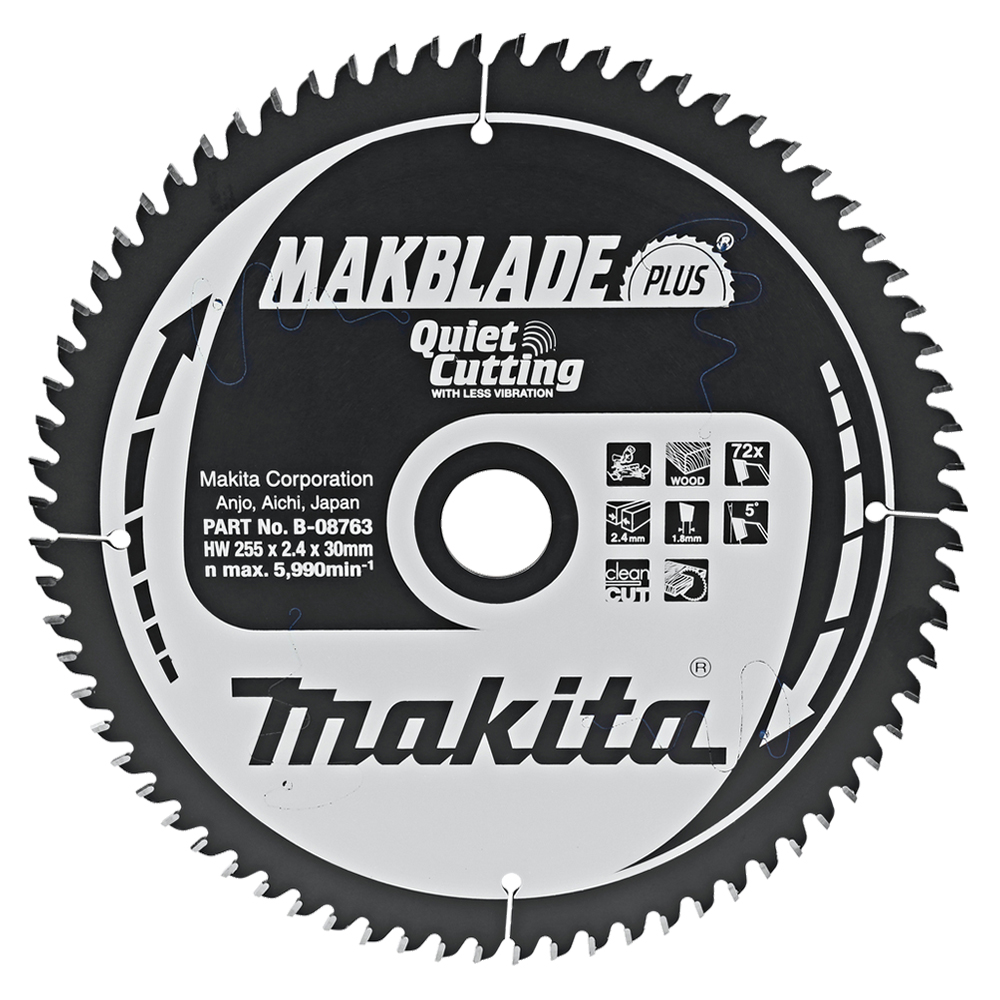 Пиляльний диск Makita MAKBlade Plus: дерево 255 мм 72 зуба (B-08763) Пиляльний диск Makita MAKBlade Plus: дерево 255 мм 72 зуба (B-08763)
