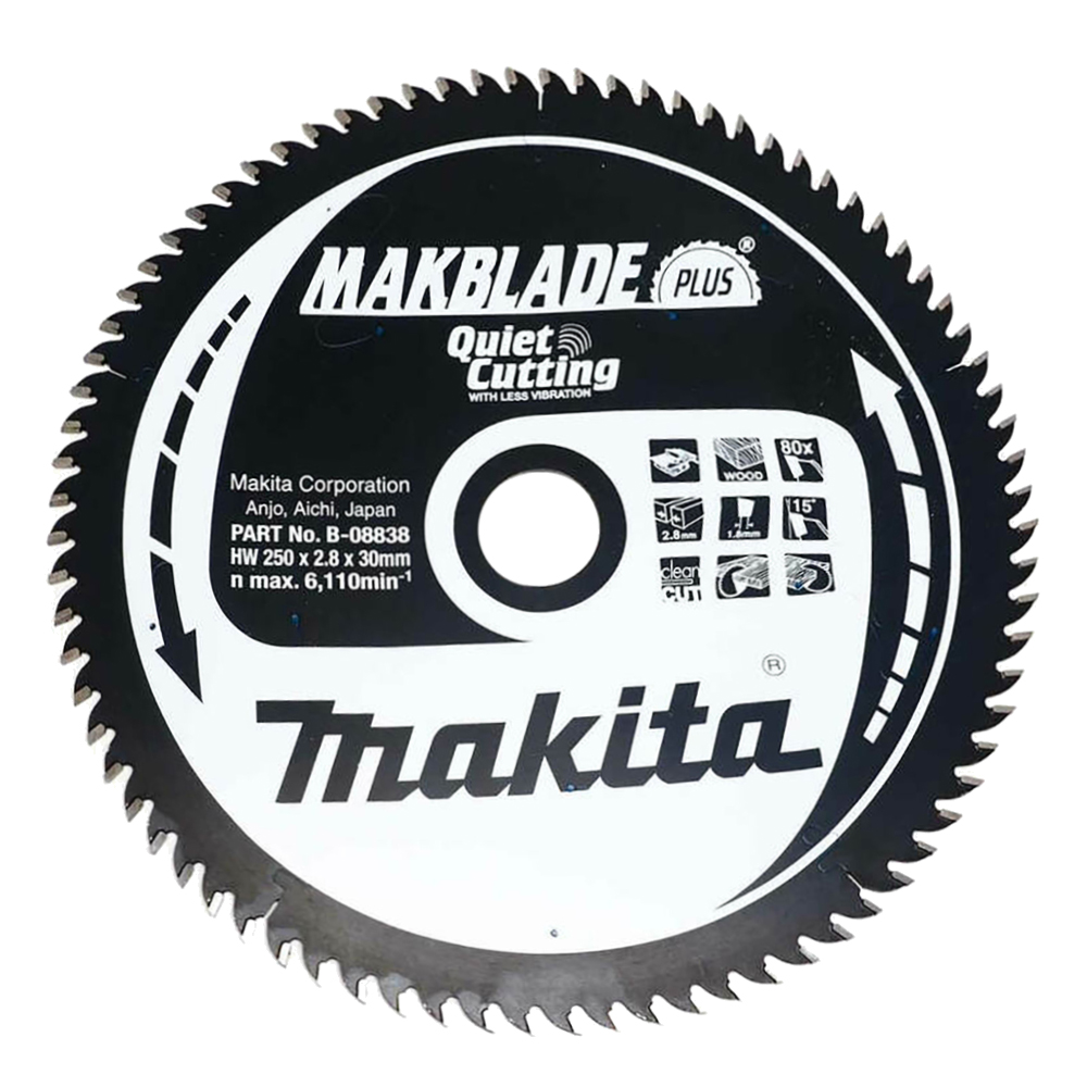 Пиляльний диск Makita MAKBlade Plus: дерево 250 мм 80 зубів (B-08838) Пиляльний диск Makita MAKBlade Plus: дерево 250 мм 80 зубів (B-08838)