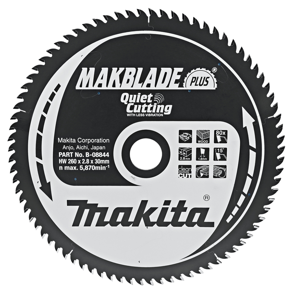 Пиляльний диск Makita MAKBlade Plus: дерево 260 мм 80 зубів (B-08844) Пиляльний диск Makita MAKBlade Plus: дерево 260 мм 80 зубів (B-08844)