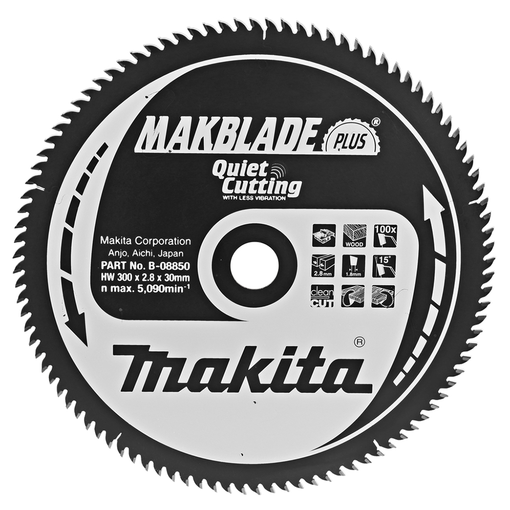 Пиляльний диск Makita MAKBlade Plus: дерево 300 мм 100 зубів (B-08850) Пиляльний диск Makita MAKBlade Plus: дерево 300 мм 100 зубів (B-08850)