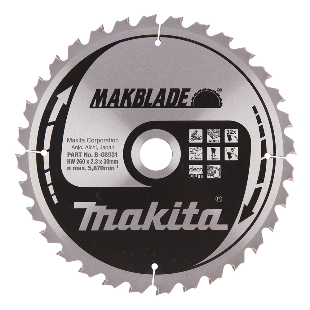 Пиляльний диск Makita MAKBlade: дерево 260 мм 32 зуба (B-08931) Пиляльний диск Makita MAKBlade: дерево 260 мм 32 зуба (B-08931)