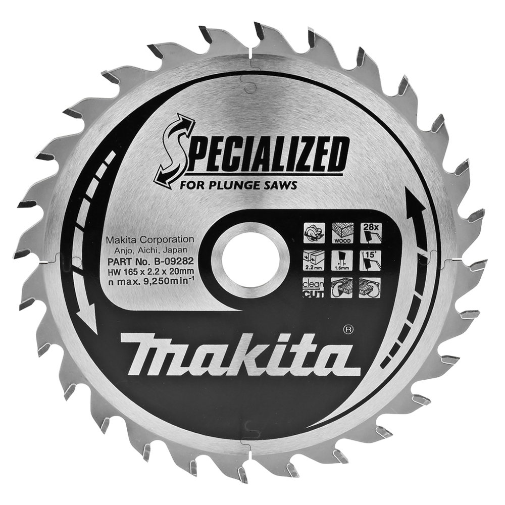 Пиляльний диск Makita SPECIALIZED: дерево, для занурювальних пил 165x20 мм 28T (B-09282) Пиляльний диск Makita SPECIALIZED: дерево, для занурювальних пил 165x20 мм 28T (B-09282)