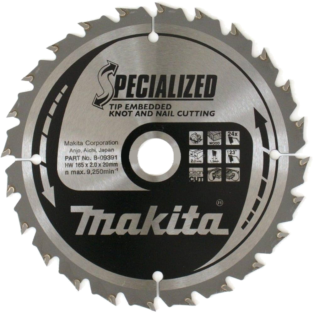Пиляльний диск SPECIALIZED: дерево з цвяхами 165x20 мм 24T Makita (B-09391) Пиляльний диск SPECIALIZED: дерево з цвяхами 165x20 мм 24T Makita (B-09391)