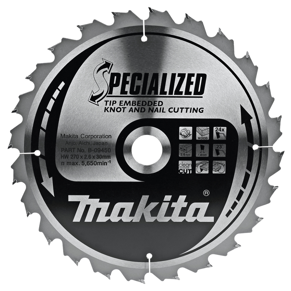 Пиляльний диск Makita SPECIALIZED: дерево з цвяхами 270х30 мм 24 зуба (B-09450)