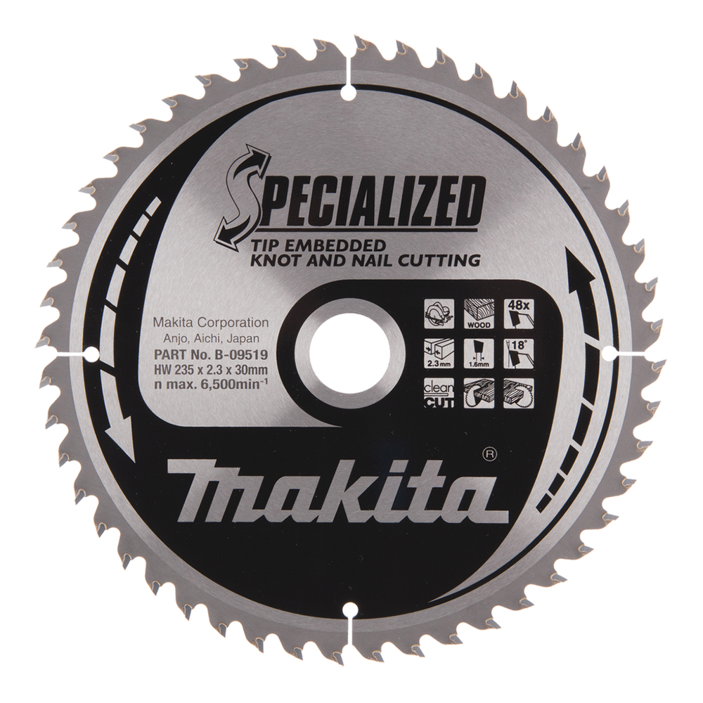 Пиляльний диск Makita SPECIALIZED: дерево з цвяхами 235x30 мм 48 зубів (B-09519) Пиляльний диск Makita SPECIALIZED: дерево з цвяхами 235x30 мм 48 зубів (B-09519)