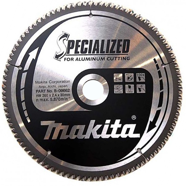Пильный диск Makita для алюминия SPECIALIZED 260х30 мм 100Т (B-09662)