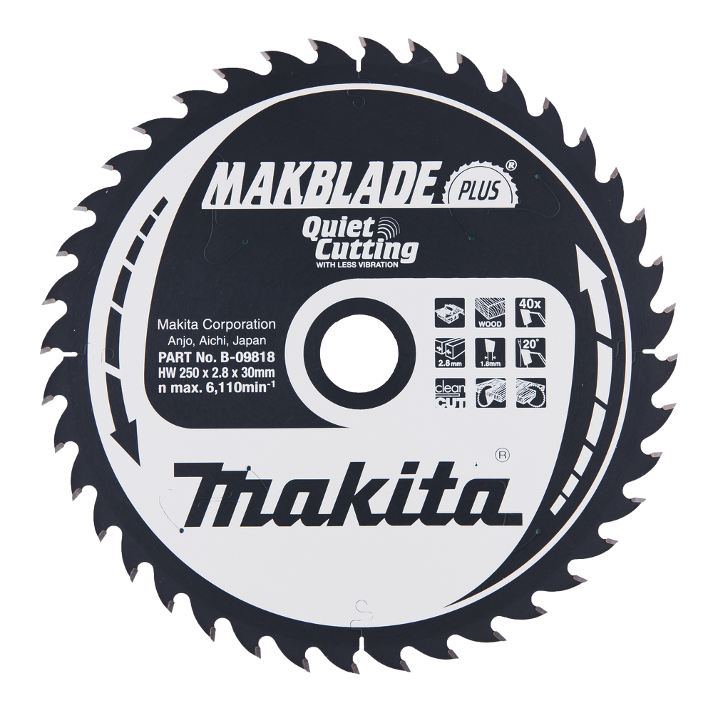 Пиляльний диск Makita MAKBlade Plus: дерево 250 мм 40 зубів (B-09818) Пиляльний диск Makita MAKBlade Plus: дерево 250 мм 40 зубів (B-09818)