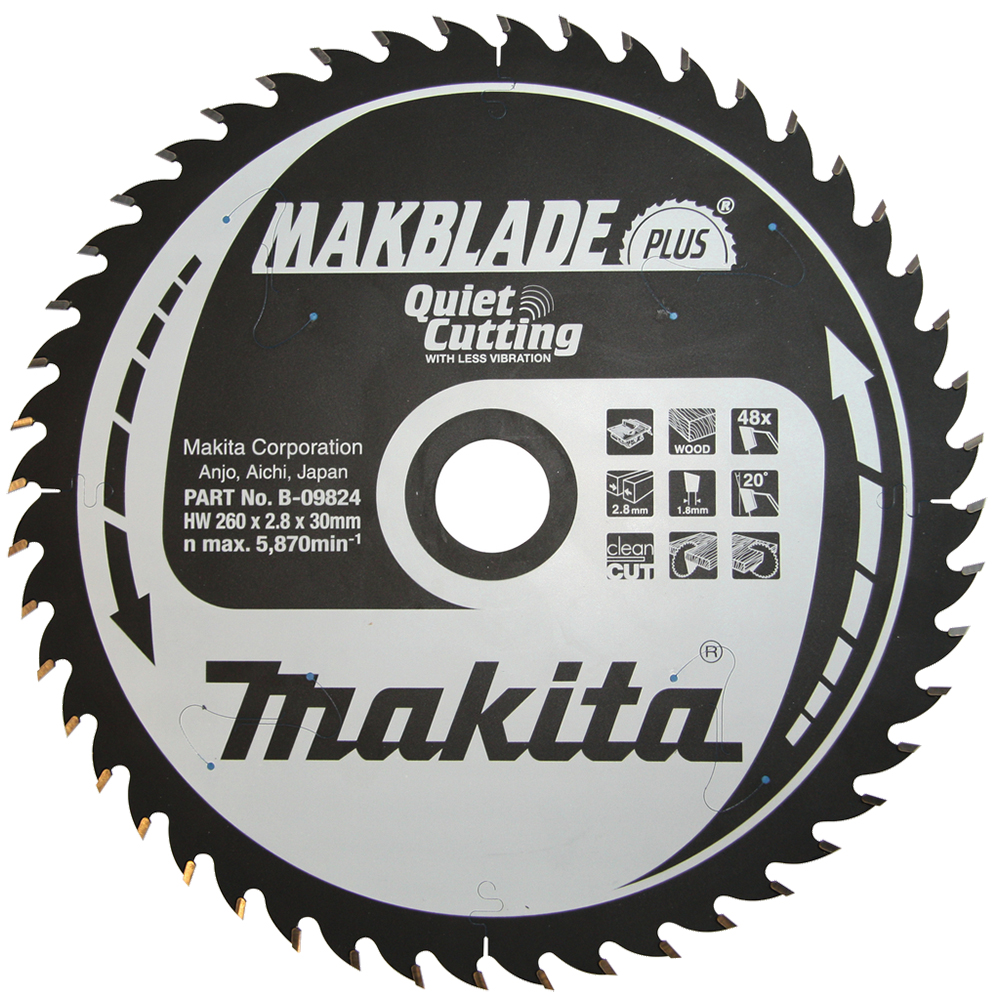 Пиляльний диск Makita MAKBlade Plus: дерево 260 мм 48 зубів (B-09824) Пиляльний диск Makita MAKBlade Plus: дерево 260 мм 48 зубів (B-09824)