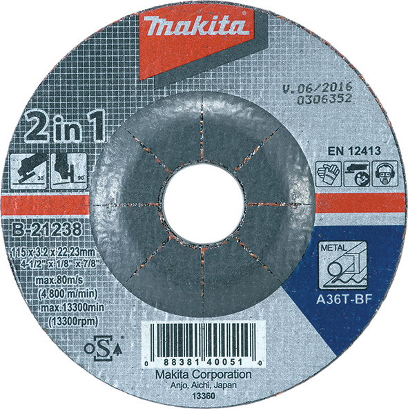 Шлифовальный диск по металлу 2 в 1 Makita 115 мм (B-21238)