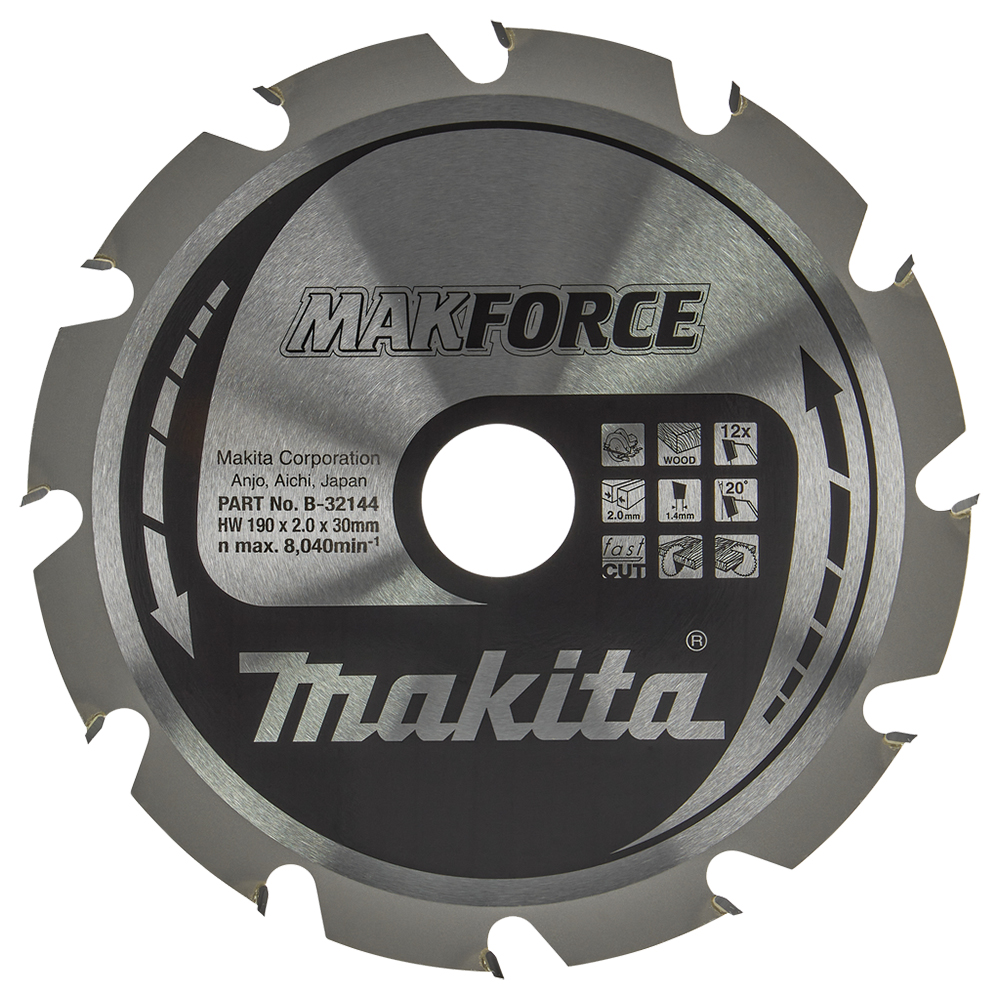 Пиляльний диск Makita MAKForce: дерево 190 мм 12 зубів (B-32144) Пиляльний диск Makita MAKForce: дерево 190 мм 12 зубів (B-32144)