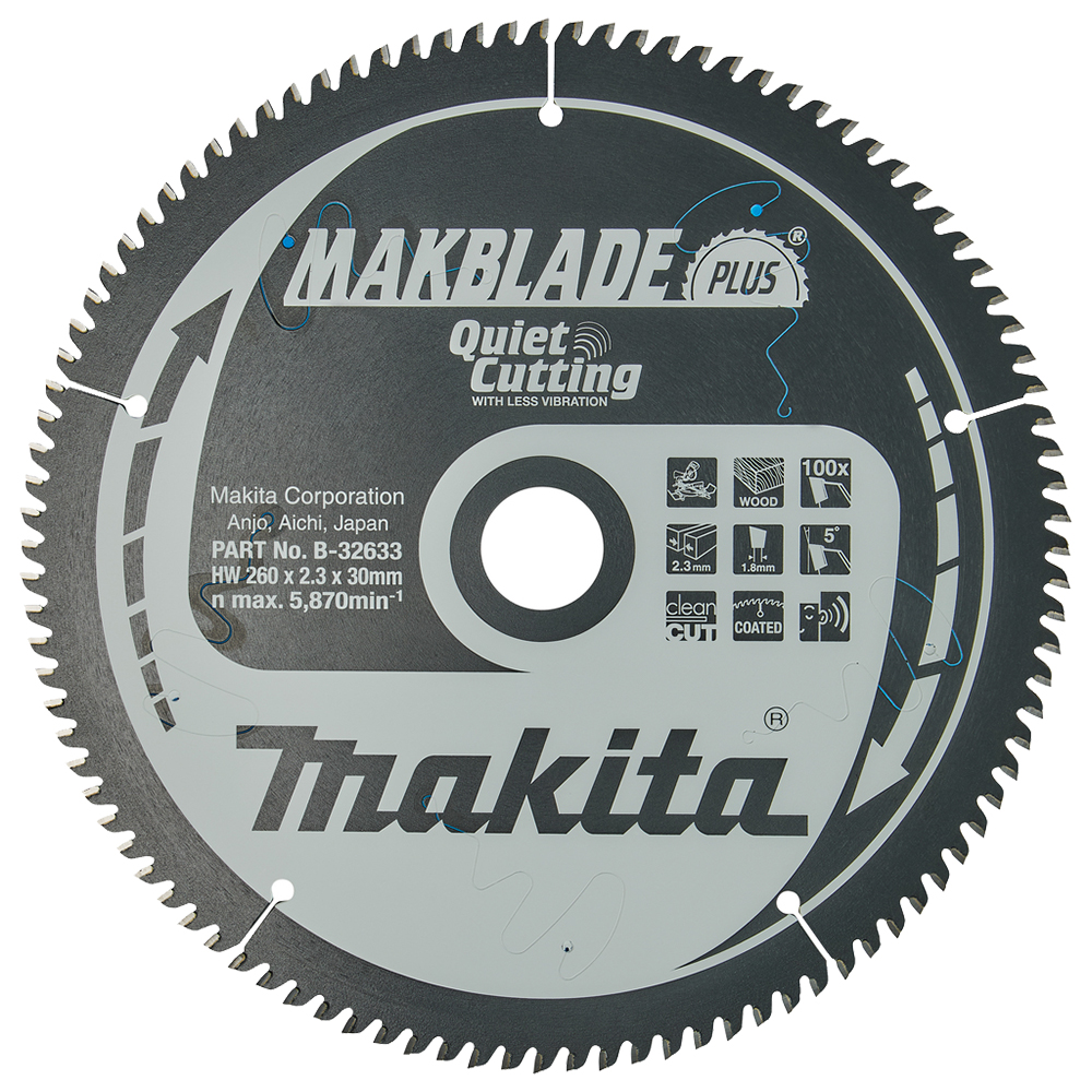 Пиляльний диск по деревині MAKBlade PLUS 260x30 мм 100T Makita (B-32633) Пиляльний диск по деревині MAKBlade PLUS 260x30 мм 100T Makita (B-32633)