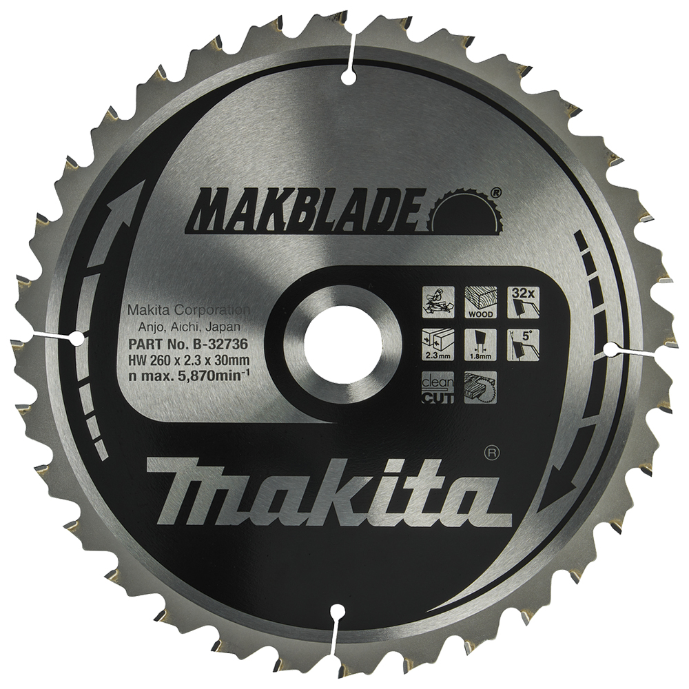 Пиляльний диск Makita MAKBlade: дерево 260 мм 32 зуба (B-32736) Пиляльний диск Makita MAKBlade: дерево 260 мм 32 зуба (B-32736)