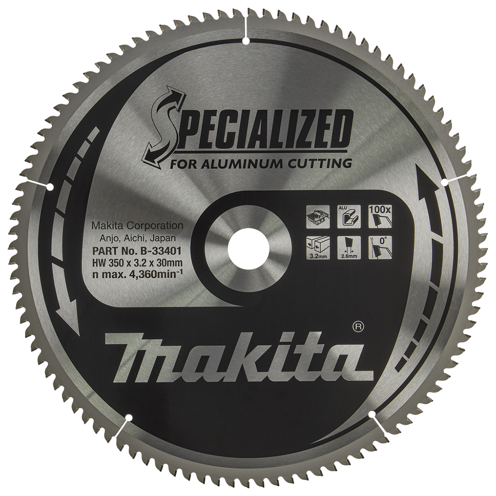Пиляльний диск SPECIALIZED: алюміній, ламінат 350х30 мм 100 зубів Makita (B-33401) Пиляльний диск SPECIALIZED: алюміній, ламінат 350х30 мм 100 зубів Makita (B-33401)