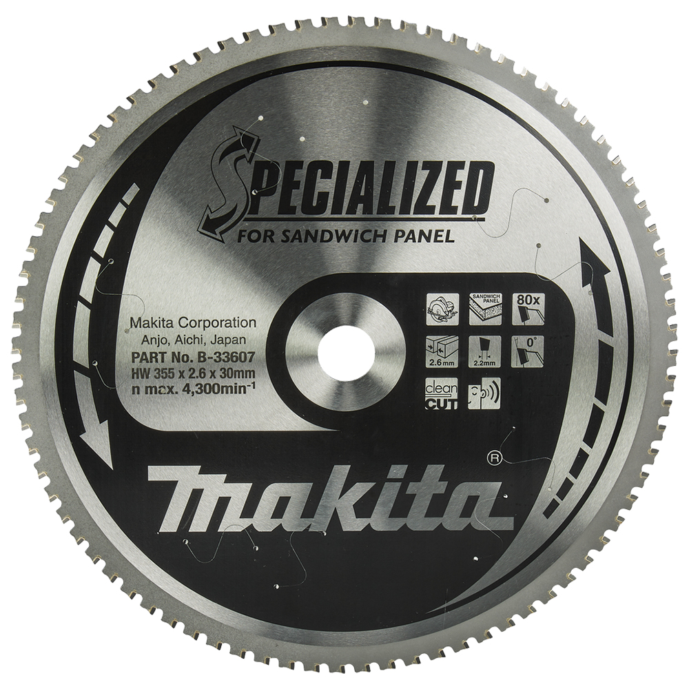 Пиляльний диск Specialized 355x30 мм 80T: сендвіч панелі Makita (B-33607) Пиляльний диск Specialized 355x30 мм 80T: сендвіч панелі Makita (B-33607)