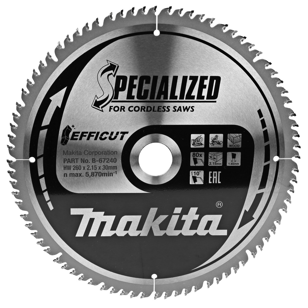 Пильный диск Makita Efficut SPECIALIZED 260х30 мм 80Т (B-67240)