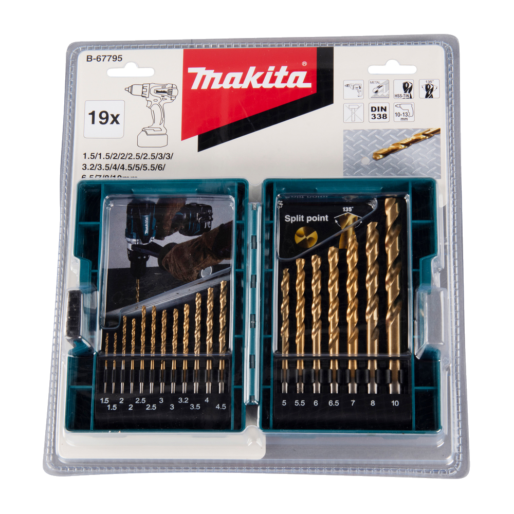 Набір свердел по металу HSS-TIN Makita 19 шт (B-67795) Набір свердел по металу HSS-TIN Makita 19 шт (B-67795)