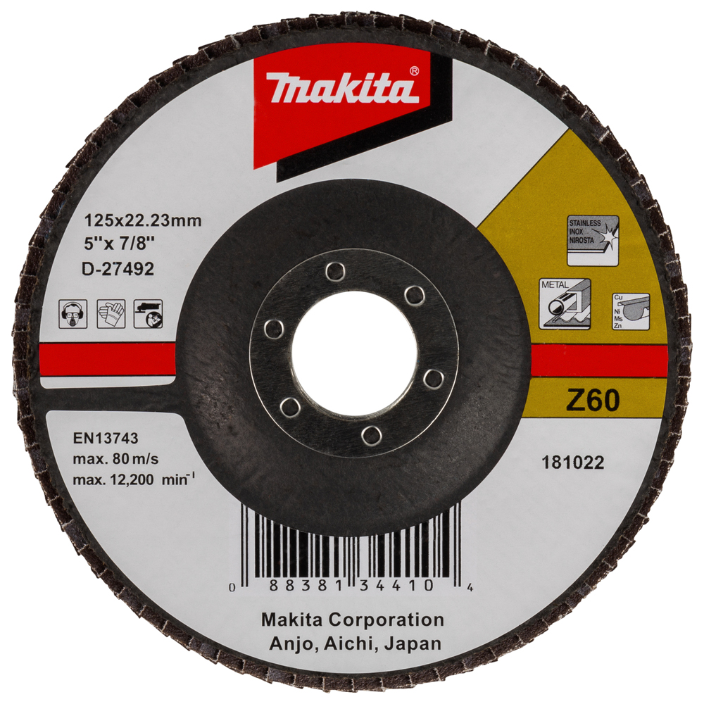 Пелюстковий диск для нержавіючої сталі Makita 125 мм K60  (D-27492)