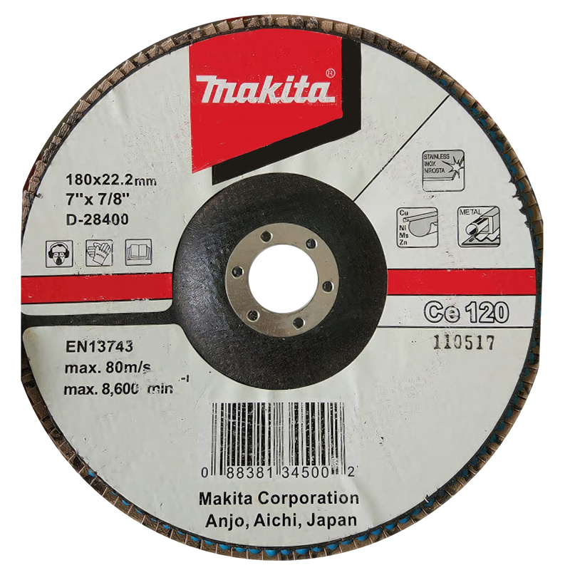 Пелюстковий диск для нержавіючої сталі з керамічним зерном 180 мм K120 похилий Makita (D-28400)