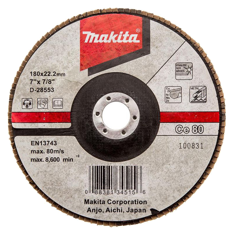 Пелюстковий диск для нержавіючої сталі з керамічним зерном 180 мм K80 плоский Makita (D-28553)