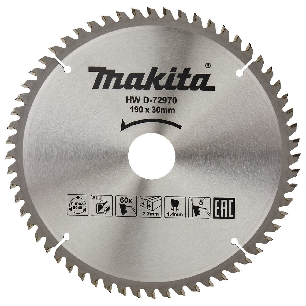 Пиляльний диск Makita TCT: алюміній 190 мм 60 зубів (D-72970) Пиляльний диск Makita TCT: алюміній 190 мм 60 зубів (D-72970)