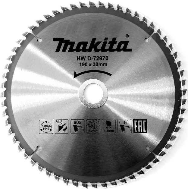 Пильный диск Makita TCT для алюминия 190 мм 60 зубьев (D-72970)