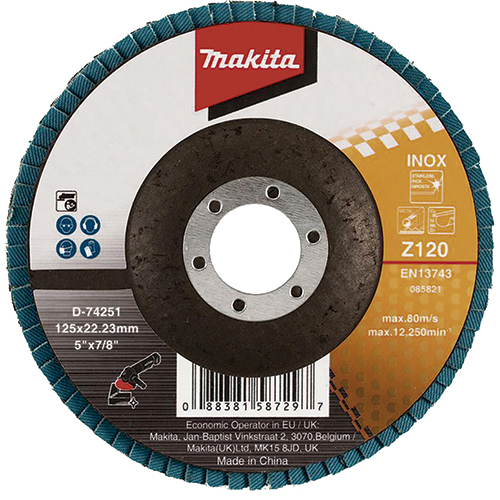 Лепестковый диск для нержавейки Makita 125 мм K120 (D-74251)