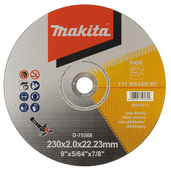 Тонкий відрізний диск для нержавіючої сталі 230х2,0х22,23мм 46R, плаский Makita (D-75568)