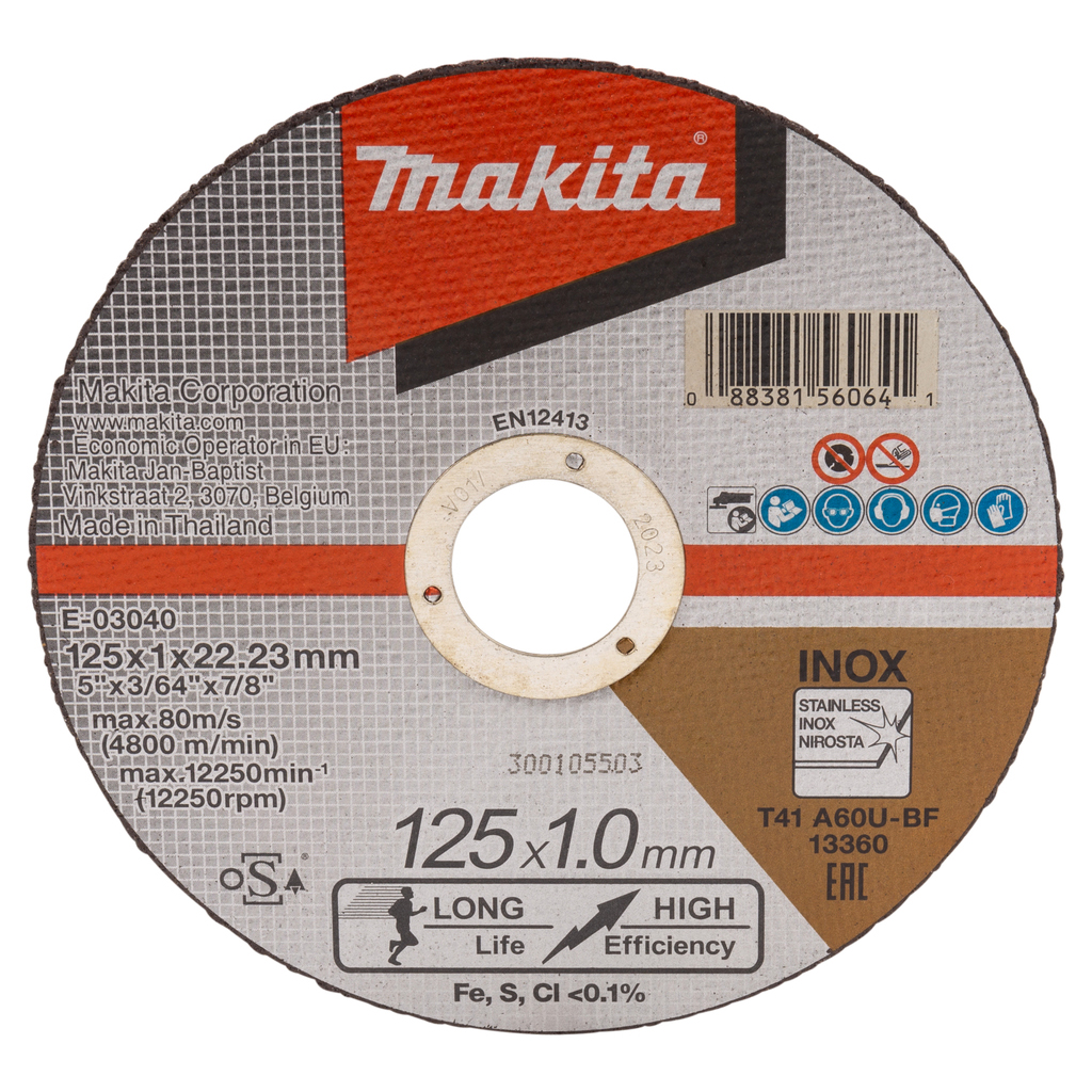 Отрезной диск по нержавейке плоский 1 мм с повышенным ресурсом Makita 125 мм (E-03040)