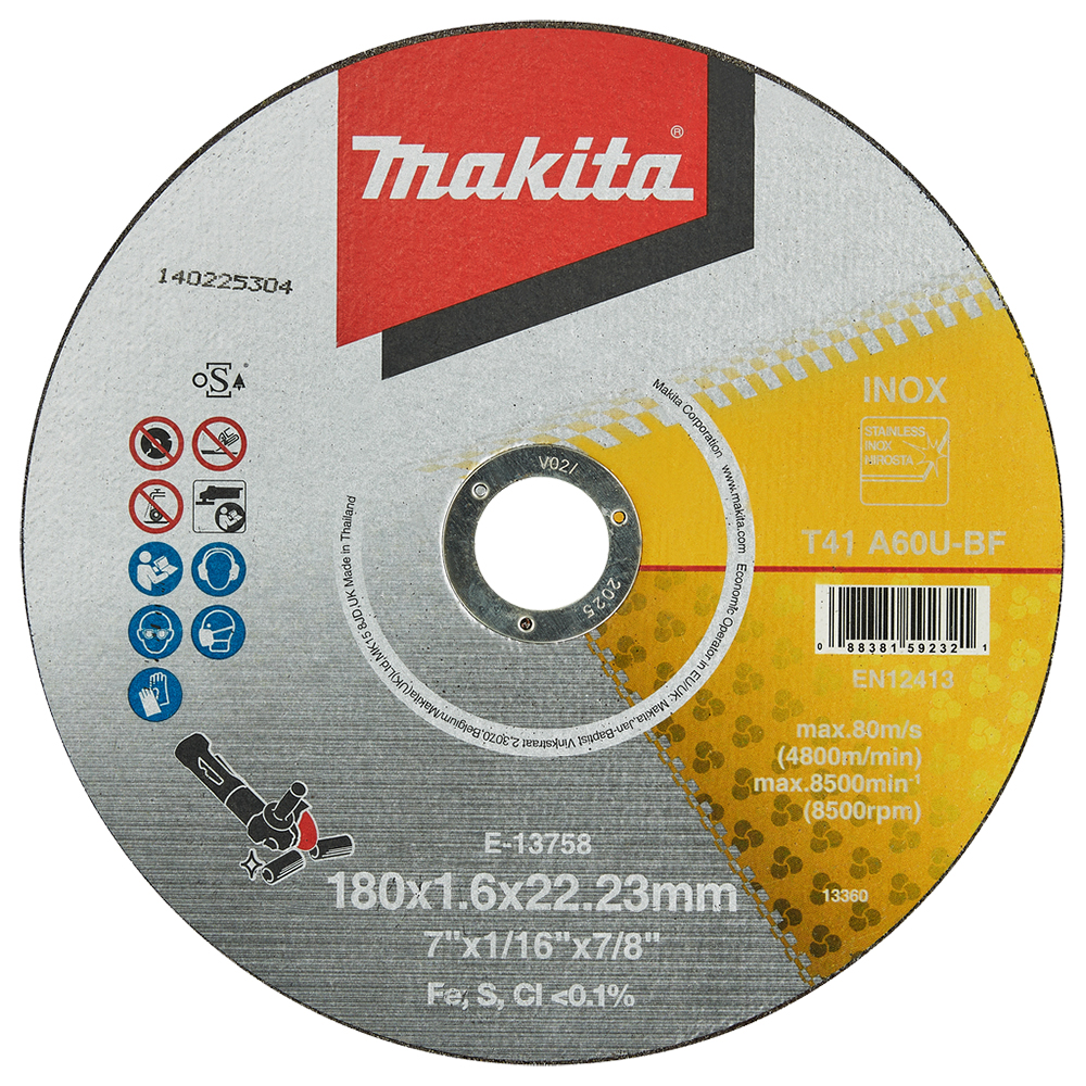 Тонкий відрізний диск для нержавіючої сталі 180х1,6 60Т, плаский Makita (E-13758)