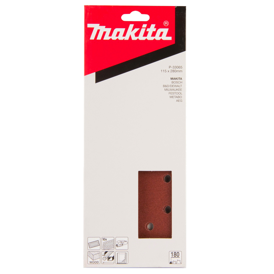 Набір шліфувального паперу 115х280 мм К180 14 отворів (10 шт.) Makita (P-33065)