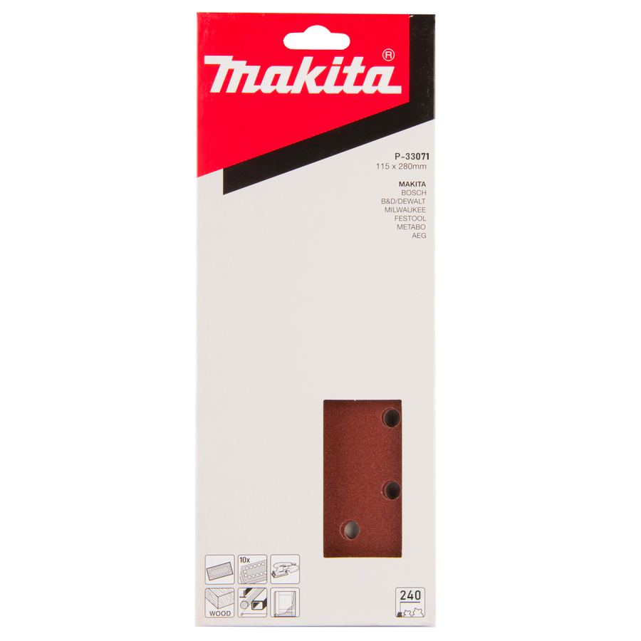 Набір шліфувального паперу 115х280 мм К240 14 отворів (10 шт.) Makita (P-33071)