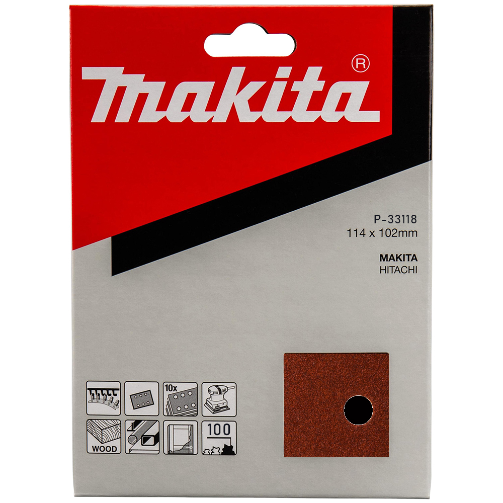 Набір шліфувального паперу 114х102 мм К100 6 отворів (10 шт.) Makita (P-33118)