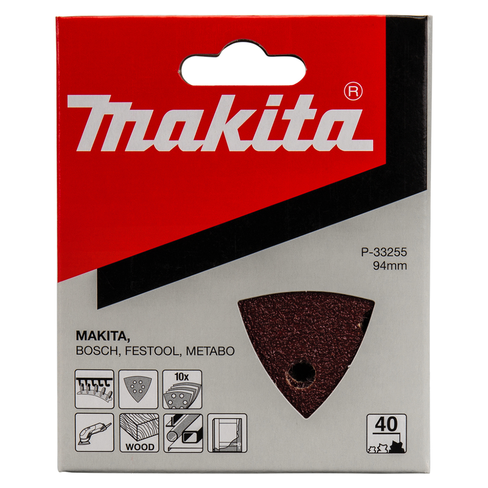 Набір трикутного шліфувального паперу 94х94х94 мм К40 6 отворів (10 шт.) Makita (P-33255)