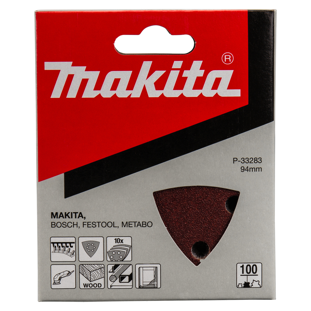  Набір трикутного шліфувального паперу 94х94х94 мм К100 6 отворів (10 шт.) Makita (P-33283)