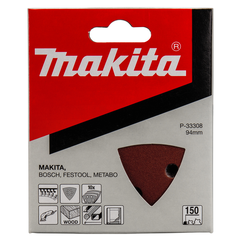 Набір трикутного шліфувального паперу 94х94х94 мм К150 6 отворів (10 шт.) Makita (P-33308)