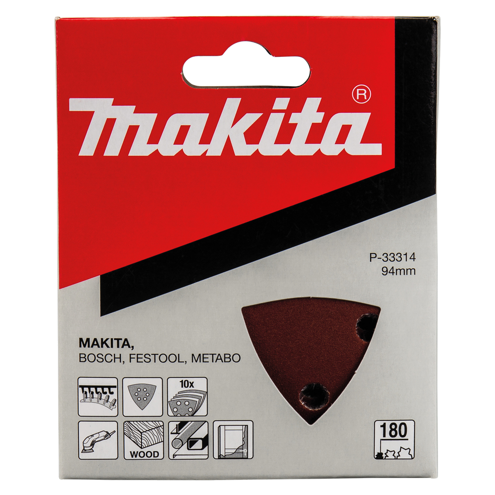 Набір трикутного шліфувального паперу 94х94х94 мм К180 6 отворів (10 шт.) Makita (P-33314)
