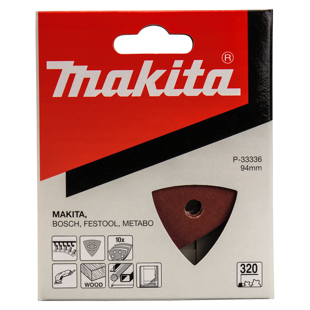 Набір трикутного шліфувального паперу 94х94х94 мм К320 6 отворів (10 шт.) Makita (P-33336)