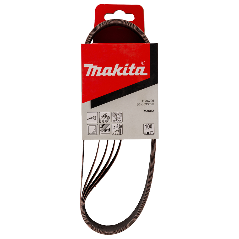 Набір шліфувальних стрічок 30х533 мм К100 (5 шт.) Makita (P-36706) Набір шліфувальних стрічок 30х533 мм К100 (5 шт.) Makita (P-36706)