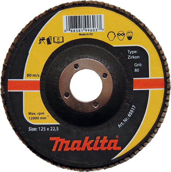 Лепестковый диск для нержавейки цирконий Makita 180 мм K80 (P-65595)