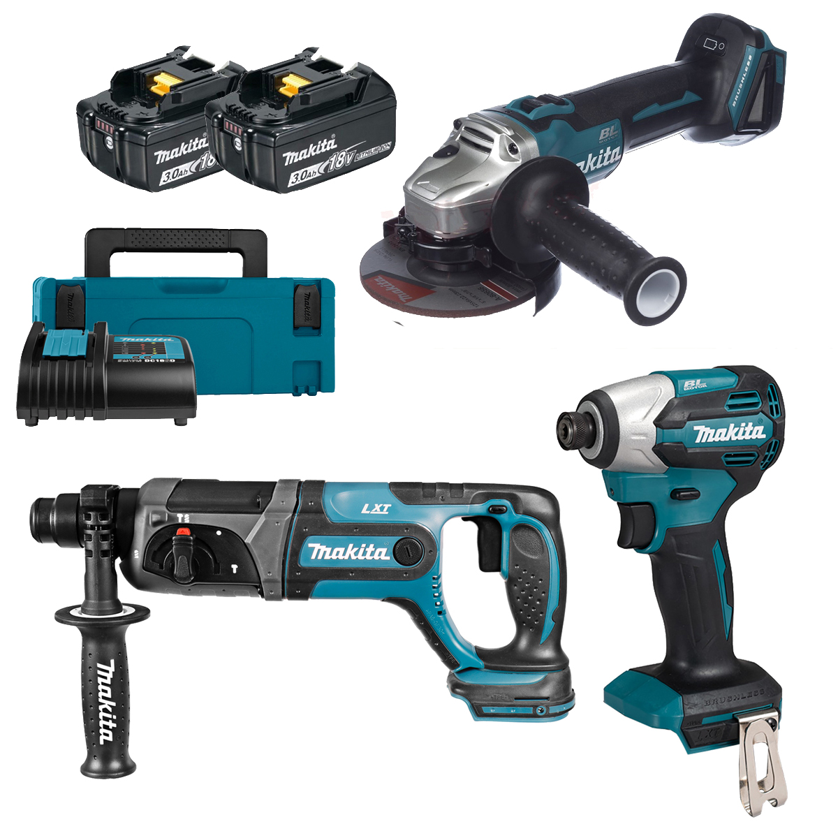 Набір акумуляторного інструменту LXT Makita 18 В (кутова шліфувальна машина DGA511Z + перфоратор DHR241Z + ударний гвинтокрутa DTD158Z Набір акумуляторного інструменту LXT Makita 18 В (кутова шліфувальна машина DGA511Z + перфоратор DHR241Z + ударний гвинтокрутa DTD158Z